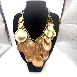 Vintage Hammered Disc Statement Necklace Gold Tone Coin Bib Necklace Boho